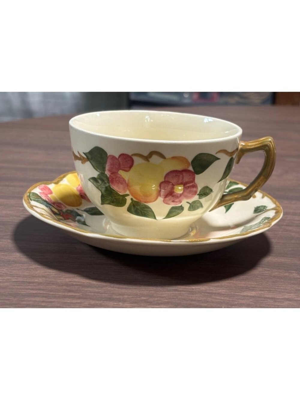 Johnson Bros Peach Bloom Flat Cup Saucer Set Made in England Vintage 1950s